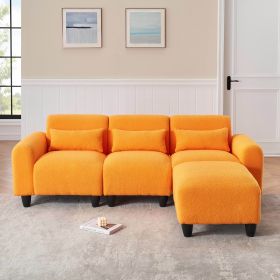 The 84.6-inch orange teddy fleece creative sofa can be assembled into a two-seater sofa with a single couch with three waist pillows to perfectly stre