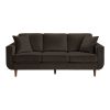 Mid-Century Modern Chocolate Hue Velvet Upholstered 1pc Sofa with 2 Pillows Classic Living Room Furniture Solid Wood