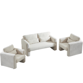 60"Corduroy Fabric Sofa with Two 33" Single Sofa, Modern Sofa with Support Pillow, for Apartment, Office, Living Room & Bedroom