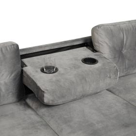 105" Modern Sectional Sofa with Storage Ottoman, L-Shape Couch with 2 Pillows and Cup Holder,Sectional Sofa with Reversible Chaise for Living Room,Gra