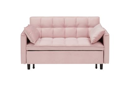 Modern velvet sofa, sofa pull-out bed, small love seat casual sofa with back, with pillow, pockets, living room furniture, 3 in 1 convertible sleep so