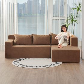 L-Shape Sectional Sofa, Modular Sectional Living Room Sofa Set, Minimalist Style Couch, Upholstered Snow Velvet Sleeper Sofa with pillows for Living R