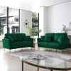 Green Velvet Couch and Sofa Set for Living Room, 2 Piece Modern 2 seat Sofas Set , Furniture Sofa Set with Removable Cushions,Free throw pillow.