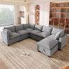 [VIDEO provided][New] 120*93" Modern U Shape Modular Sofa with Storage Ottoman,Luxury 7 Seat Sectional Couch Set with 2 Pillows Included,Freely Combin