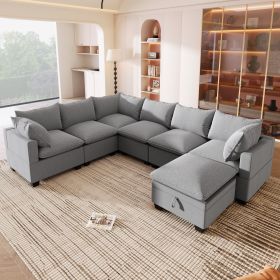 [VIDEO provided][New] 120*93" Modern U Shape Modular Sofa with Storage Ottoman,Luxury 7 Seat Sectional Couch Set with 2 Pillows Included,Freely Combin