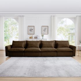4 Seater Deep Seat Couches for Living Room, Comfy Brown Corduroy Sofas for Living Room Modern with 4 Waist Pillows