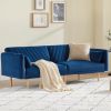 78'' Velvet Futon Sofa Bed, Convertible Sleeper Bed with Adjustable Armrests and Backrest, Loveseat Sleeper Sofa with 2 Pillows, Modern Futon Couches