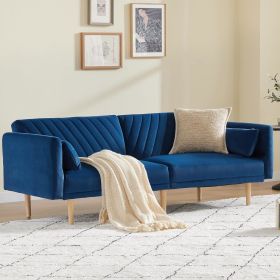 78'' Velvet Futon Sofa Bed, Convertible Sleeper Bed with Adjustable Armrests and Backrest, Loveseat Sleeper Sofa with 2 Pillows, Modern Futon Couches