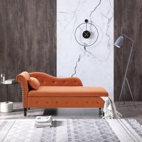 60&quot; Velvet Multifunctional Storage Chaise Lounge Buttons Tufted Nailhead Trimmed Solid Wood Legs with 1 Pillow; Orange