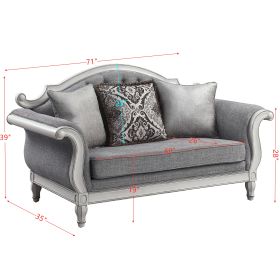 ACME Florian Loveseat w/3 Pillows, Gray Fabric & Antique White Finish LV02120