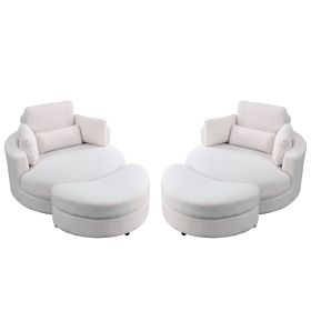 [Video] Welike Swivel Accent Barrel Modern Sofa Lounge Club Big Round Chair with Storage Ottoman TEDDY Fabric for Living Room Hotel with Pillows. *2PC