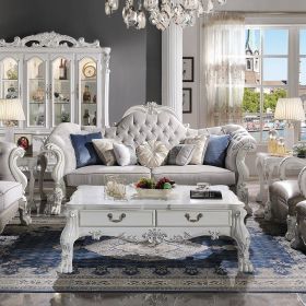 ACME Dresden Sofa w/7 Pillows, Synthetic Leather & Bone White Finish LV02244