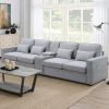 [VIDEO provided] [New] 114.2" Upholstered Sofa with Console, 2 Cupholders and 2 USB Ports Wired or Wirelessly Charged, Modern Linen Fabric Couches wit