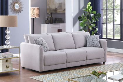 Penelope 85.5" Light Gray Linen Fabric Sofa with Pillows
