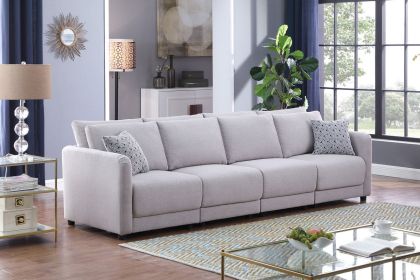 Penelope 111" Light Gray Linen Fabric 4-Seater Sofa with Pillows