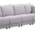 Penelope 145.5" Light Gray Linen Fabric Reversible 6PC Modular Sectional Sofa with Pillows