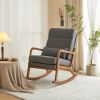 100*65*101cm High Back Belt Waist Pillow Log Color Solid Wood Armrest Backrest Seat Frame Iron Frame Indoor Rocking Chair/armchair dual use Dark Gray