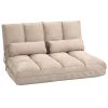 HOMCOM Convertible Floor Sofa Chair, Folding Couch Bed, Guest Chaise Lounge with 2 Pillows, Adjustable Backrest and Headrest, 40.25" L, Beige