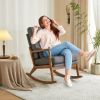 100*65*101cm High Back Belt Waist Pillow Log Color Solid Wood Armrest Backrest Seat Frame Iron Frame Indoor Rocking Chair/armchair dual use Dark Gray