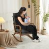 100*65*101cm High Back Belt Waist Pillow Log Color Solid Wood Armrest Backrest Seat Frame Iron Frame Indoor Rocking Chair/armchair dual use Dark Gray