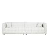 102 inch beige teddy fleece sofa with two throw pillows in living room Bedroom apartment sofa supported by hardware feet