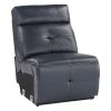 6-Piece Modular Reclining Sectional with Right Chaise Navy Blue Premium Faux Leather Tufted Details Solid Wood Modern Living Room Furniture Plush Pill