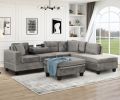 105" Modern Sectional Sofa with Storage Ottoman, L-Shape Couch with 2 Pillows and Cup Holder,Sectional Sofa with Reversible Chaise for Living Room,Gra
