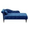 60.6&quot; Velvet Chaise Lounge Buttons Tufted Nailhead Trimmed Solid Wood Legs with 1 Pillow; Blue (Left Arm Design as Shown in the Picture)