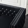 82.3&quot; Width Modern Velvet Sofa Jeweled Buttons Tufted Square Arm Couch Black; 2 Pillows Included