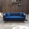 2 Piece Modern Velvet Living Room Set with Sofa and Loveseat; Jeweled Button Tufted Copper Nails Square Arms; 4 Pillows Included; Blue
