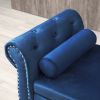 63&quot; Velvet Multifunctional Storage Bench Rectangular Sofa Stool Buttons Tufted Nailhead Trimmed Ottoman Solid Wood Legs with 1 Pillow; Blue