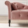 60.6&quot; Velvet Chaise Lounge Buttons Tufted Nailhead Trimmed Solid Wood Legs with 1 Pillow; Rose (Left Arm Design as Shown in the Picture)