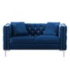59.4 Inch Wide Blue Velvet Sofa with Jeweled buttons; Square Arm ; 2 Pillows