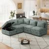 Free-Combined Sectional Sofa 5-seater Modular Couches with Storage Ottoman, 5 Pillows for Living Room, Bedroom, Office, Blue Green
