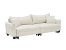 2345 beige corduroy fabric, sofa can be converted into a sofa bed with two throw pillows, suitable for living room and other scenes