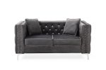 2 Piece Modern Velvet Living Room Set with Sofa and Loveseat; Jeweled Button Tufted Copper Nails Square Arms; 4 Pillows Included