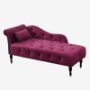 60.6&quot; Velvet Chaise Lounge Buttons Tufted Nailhead Trimmed Solid Wood Legs with 1 Pillow; Burgundy (Left Arm Design as Shown in the Picture)