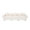 24005 beige teddy-wool fabric with 3 pillows, three-seat sofa can be placed in living room and other scenes