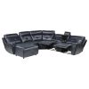 6-Piece Modular Reclining Sectional with Left Chaise Navy Blue Premium Faux Leather Tufted Details Solid Wood Modern Living Room Furniture Plush Pillo