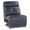 6-Piece Modular Reclining Sectional with Right Chaise Navy Blue Premium Faux Leather Tufted Details Solid Wood Modern Living Room Furniture Plush Pill