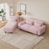 The 84.6-inch pink teddy fleece creative sofa can be assembled into a two-seater sofa plus a single couch with three waist pillows to perfectly stretc