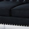 59.4 Inch Wide Black Velvet Sofa with Jeweled buttons; Square Arm ; 2 Pillows