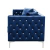 59.4 Inch Wide Blue Velvet Sofa with Jeweled buttons; Square Arm ; 2 Pillows