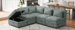Free-Combined Sectional Sofa 5-seater Modular Couches with Storage Ottoman, 5 Pillows for Living Room, Bedroom, Office, Blue Green