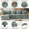Free-Combined Sectional Sofa 5-seater Modular Couches with Storage Ottoman, 5 Pillows for Living Room, Bedroom, Office, Blue Green