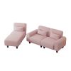 The 84.6-inch pink teddy fleece creative sofa can be assembled into a two-seater sofa plus a single couch with three waist pillows to perfectly stretc