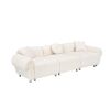 24005 beige teddy-wool fabric with 3 pillows, three-seat sofa can be placed in living room and other scenes