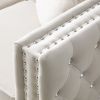 82.3" Width Modern Velvet Sofa Jeweled Buttons Tufted Square Arm Couch ,2 Pillows Included,Beige,4 colors