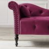 60.6&quot; Velvet Chaise Lounge Buttons Tufted Nailhead Trimmed Solid Wood Legs with 1 Pillow; Burgundy (Left Arm Design as Shown in the Picture)