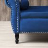 63&quot; Velvet Multifunctional Storage Bench Rectangular Sofa Stool Buttons Tufted Nailhead Trimmed Ottoman Solid Wood Legs with 1 Pillow; Blue